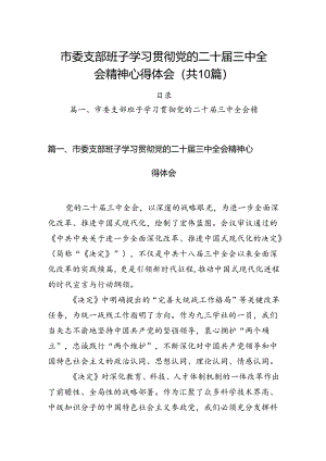 （10篇）市委支部班子学习贯彻党的二十届三中全会精神心得体会范文.docx