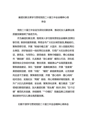 基层妇联主席学习贯彻党的二十届三中全会精神心得体会（共八篇选择）.docx