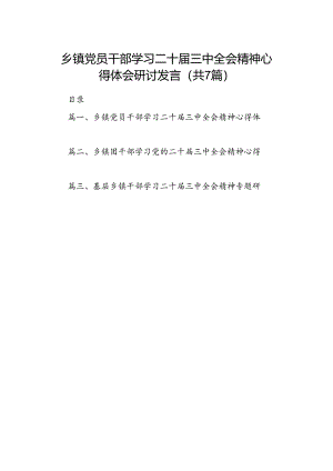乡镇党员干部学习二十届三中全会精神心得体会研讨发言7篇（精选版）.docx