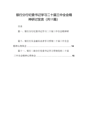 （11篇）银行分行纪委书记学习二十届三中全会精神研讨发言范文.docx