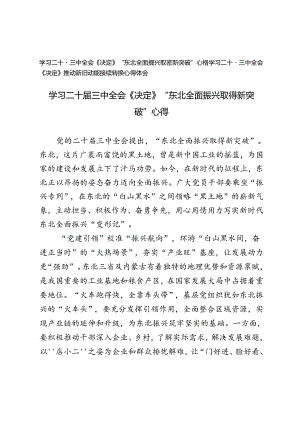 2024年学习二十届三中全会《决定》“东北全面振兴取得新突破”、推动新旧动能接续转换心得体会.docx