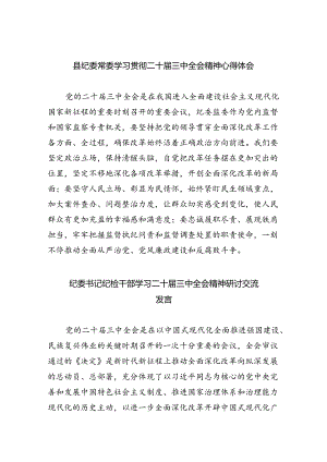 （9篇）县纪委常委学习贯彻二十届三中全会精神心得体会（详细版）.docx
