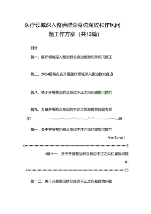 医疗领域深入整治群众身边腐败和作风问题工作方案（共12篇）.docx