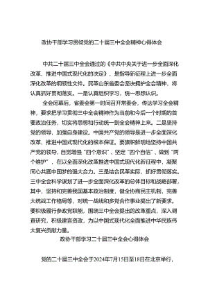 （9篇）政协干部学习贯彻党的二十届三中全会精神心得体会专题资料.docx