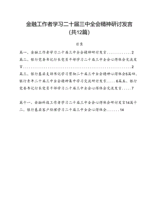 金融工作者学习二十届三中全会精神研讨发言12篇（精选）.docx