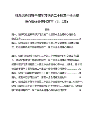 驻派纪检监察干部学习党的二十届三中全会精神心得体会研讨发言12篇（详细版）.docx
