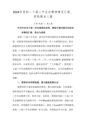 2024年党的二十届三中全会精神情况汇报、经验做法八篇.docx
