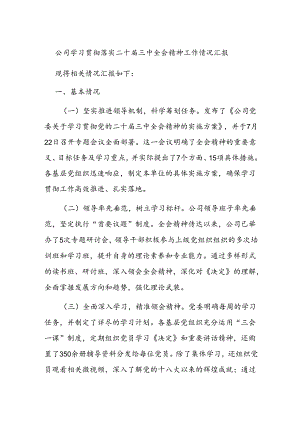 公司学习贯彻落实二十届三中全会精神工作情况汇报.docx