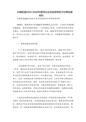 乡镇街道2024-2025年度民主生活会领导班子对照检查材料.docx
