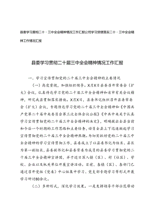 公司、县委学习贯彻二十届三中全会精神情况工作汇报.docx