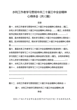 水利工作者学习贯彻中共二十届三中全会精神心得体会（共12篇）.docx