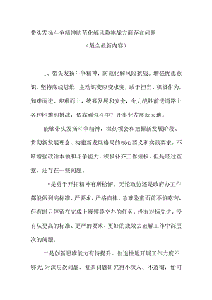 带头发扬斗争精神防范化解风险挑战方面存在问题(最全最新内容).docx