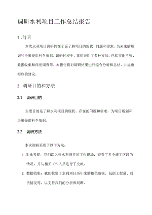调研水利项目工作总结报告.docx