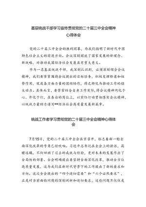 （9篇）基层统战干部学习宣传贯彻党的二十届三中全会精神心得体会（精选）.docx
