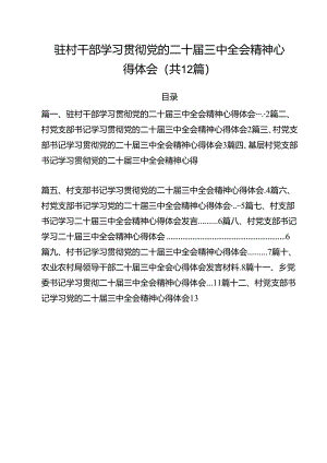 驻村干部学习贯彻党的二十届三中全会精神心得体会12篇（详细版）.docx