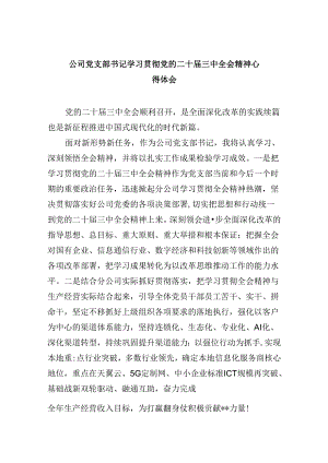 公司党支部书记学习贯彻党的二十届三中全会精神心得体会8篇（精选）.docx