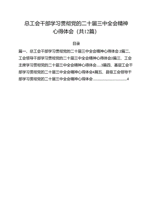 总工会干部学习贯彻党的二十届三中全会精神心得体会12篇供参考.docx