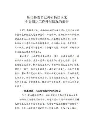 新任县委书记调研换届以来全县组织工作开展情况的报告.docx
