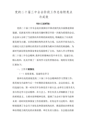 党的二十届三中全会阶段工作总结附亮点与成效.docx