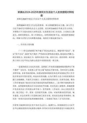 某镇长2024-2025年度民主生活会个人发言提纲对照检查.docx
