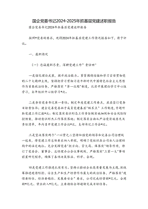 国企党委书记2024-2025年抓基层党建述职报告.docx