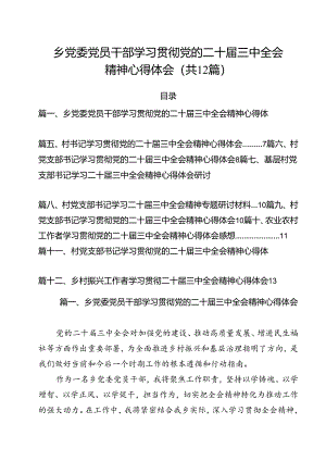 乡党委党员干部学习贯彻党的二十届三中全会精神心得体会（共12篇）.docx