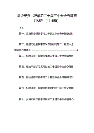 （15篇）县级纪委书记学习二十届三中全会专题研讨材料范文.docx