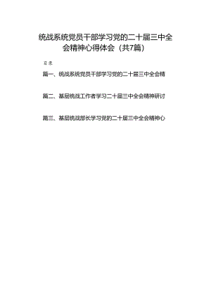 统战系统党员干部学习党的二十届三中全会精神心得体会7篇（精选版）.docx
