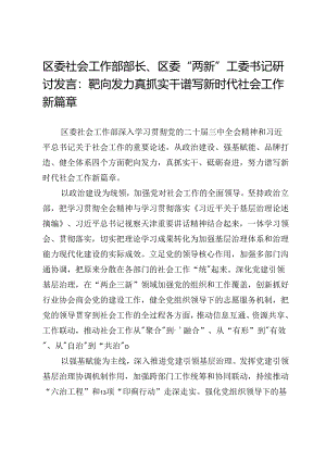 区委社会工作部部长、区委“两新”工委书记研讨发言：靶向发力真抓实干谱写新时代社会工作新篇章.docx