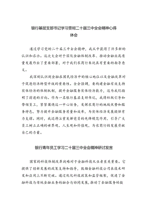 （9篇）银行基层支部书记学习贯彻二十届三中全会精神心得体会范文.docx
