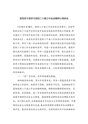 （8篇）某党员干部学习党的二十届三中全会精神心得体会范文.docx