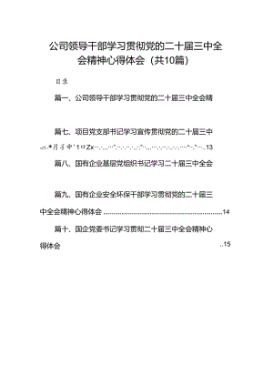 （10篇）公司领导干部学习贯彻党的二十届三中全会精神心得体会（最新版）.docx