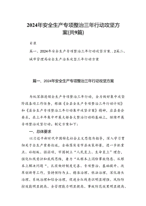 （9篇）2024年安全生产专项整治三年行动攻坚方案（优选）.docx