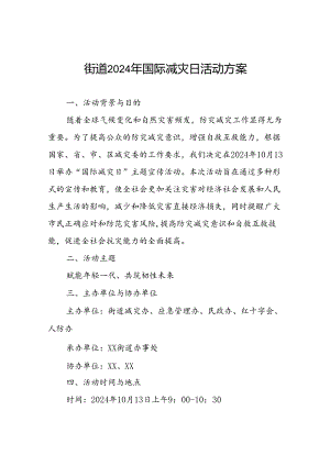 2024年街道开展国际减灾日活动的工作方案.docx