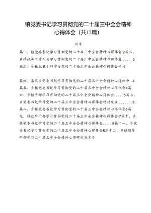 镇党委书记学习贯彻党的二十届三中全会精神心得体会样例12篇（最新版）.docx
