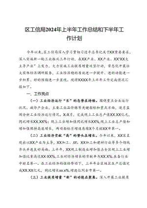 区工信局2024年上半年工作总结和下半年工作计划.docx