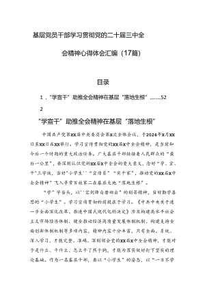 基层党员干部学习贯彻党的二十届三中全会精神心得体会汇编（17篇）.docx