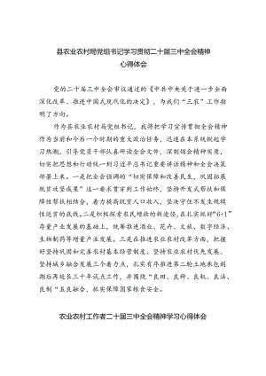 （9篇）县农业农村局党组书记学习贯彻二十届三中全会精神心得体会范文.docx