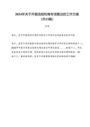 2024年关于开展违规吃喝专项整治的工作方案13篇（精选）.docx