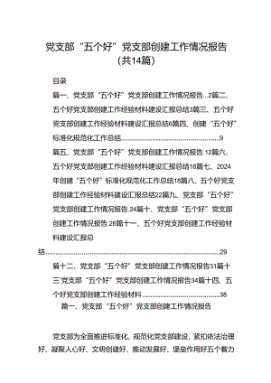 党支部“五个好”党支部创建工作情况报告范文精选(14篇).docx
