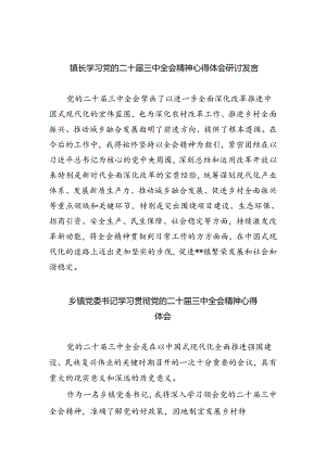 （9篇）镇长学习党的二十届三中全会精神心得体会研讨发言（精选）.docx