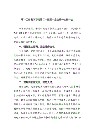 （7篇）审计工作者学习党的二十届三中全会精神心得体会（精选）.docx