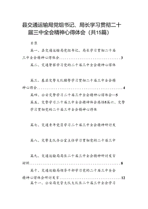 （15篇）县交通运输局党组书记、局长学习贯彻二十届三中全会精神心得体会（精选）.docx