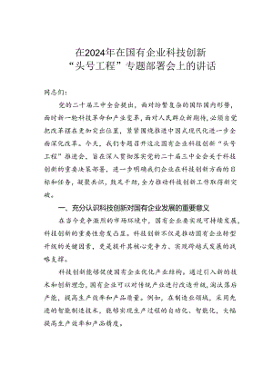 在2024年在国有企业科技创新“头号工程”专题部署会上的讲话.docx