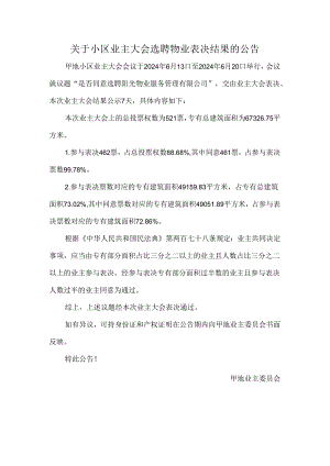 关于小区业主大会选聘物业表决结果的公告.docx