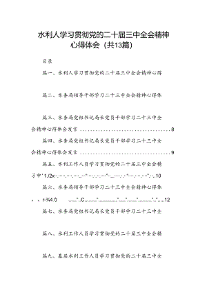 （13篇）水利人学习贯彻党的二十届三中全会精神心得体会（最新版）.docx