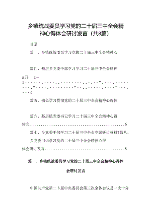 (八篇)乡镇统战委员学习党的二十届三中全会精神心得体会研讨发言（详细版）.docx
