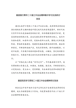 基层银行青年二十届三中全会精神集中学习交流研讨发言8篇（精选版）.docx