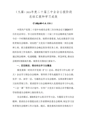 （九篇）2024年度二十届三中全会公报阶段总结汇报和学习成效.docx