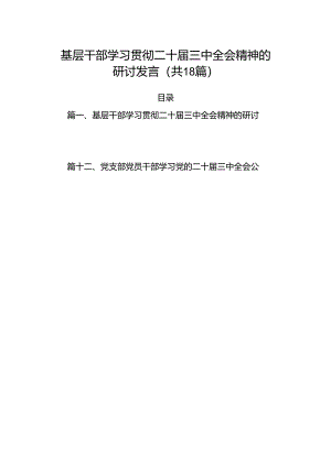 (18篇)基层干部学习贯彻二十届三中全会精神的研讨发言范文.docx